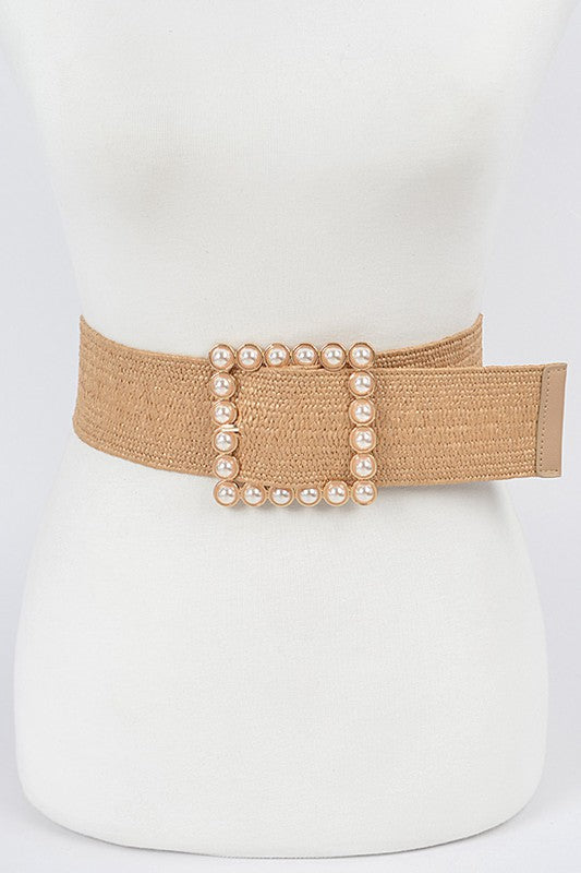 Large Pearl Buckle Elastic Belt