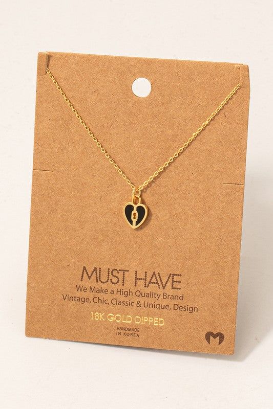 Heart Lock Dainty Black Pendant Necklace