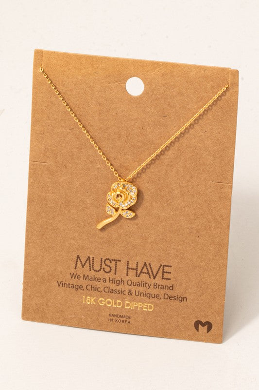 Pave Rose Pendant Necklace