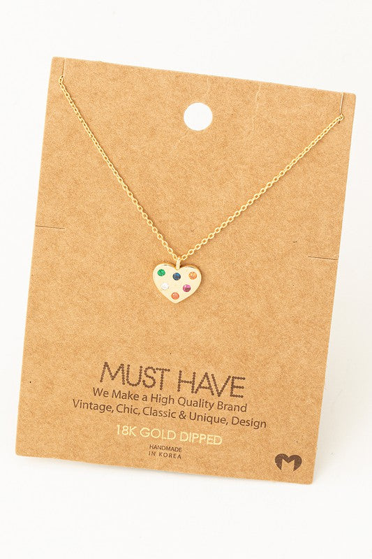 Rainbow Studded Heart Pendant Necklace