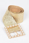 Wide Pearl Buckle Gold Elastic Belt