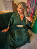 Exquisite Satin Green Midi Dress