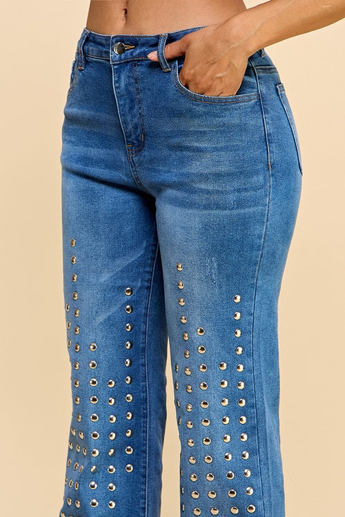 Silver Wide Leg Tacks Jeans