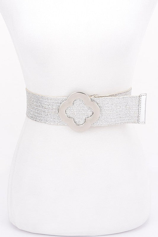 Flower Metallic Silver Stretch Belt