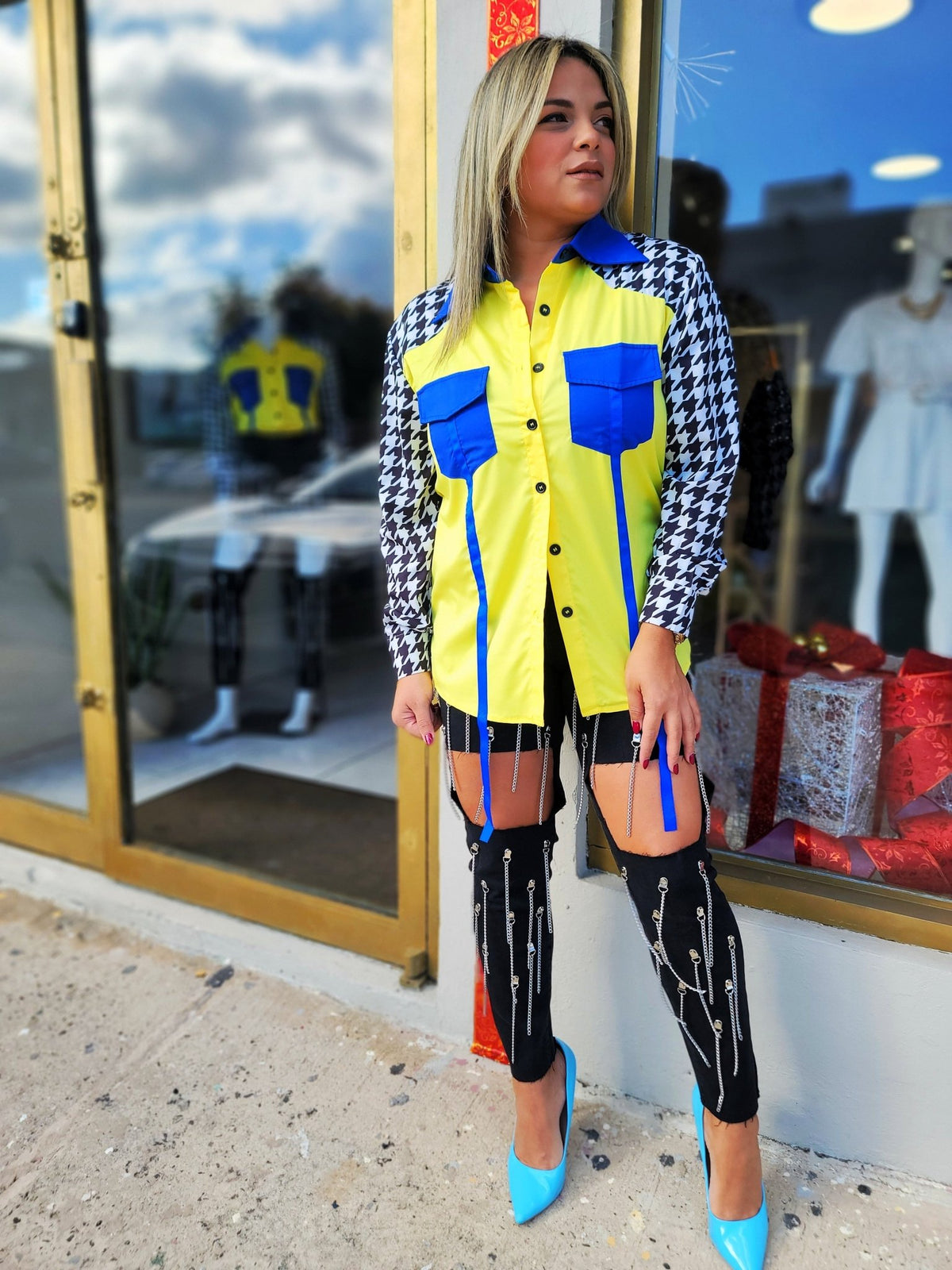 Black Multi Chains Spandex Skinny Jeans - vientostheshop