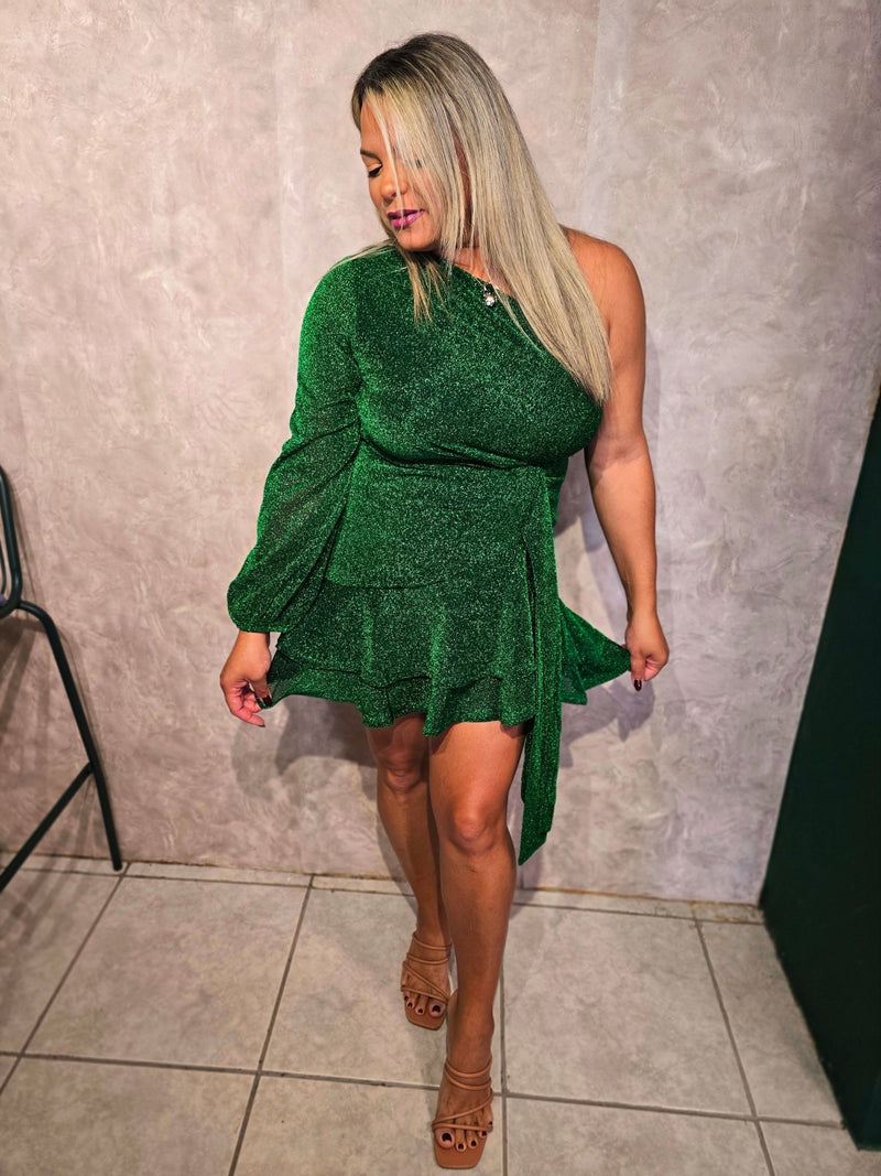 Celia Green One Shoulder Mini Dress - vientostheshop