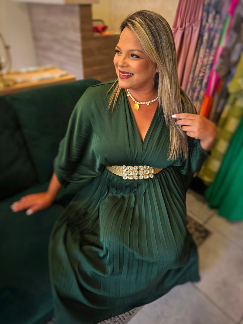 Exquisite Satin Green Midi Dress - vientostheshop