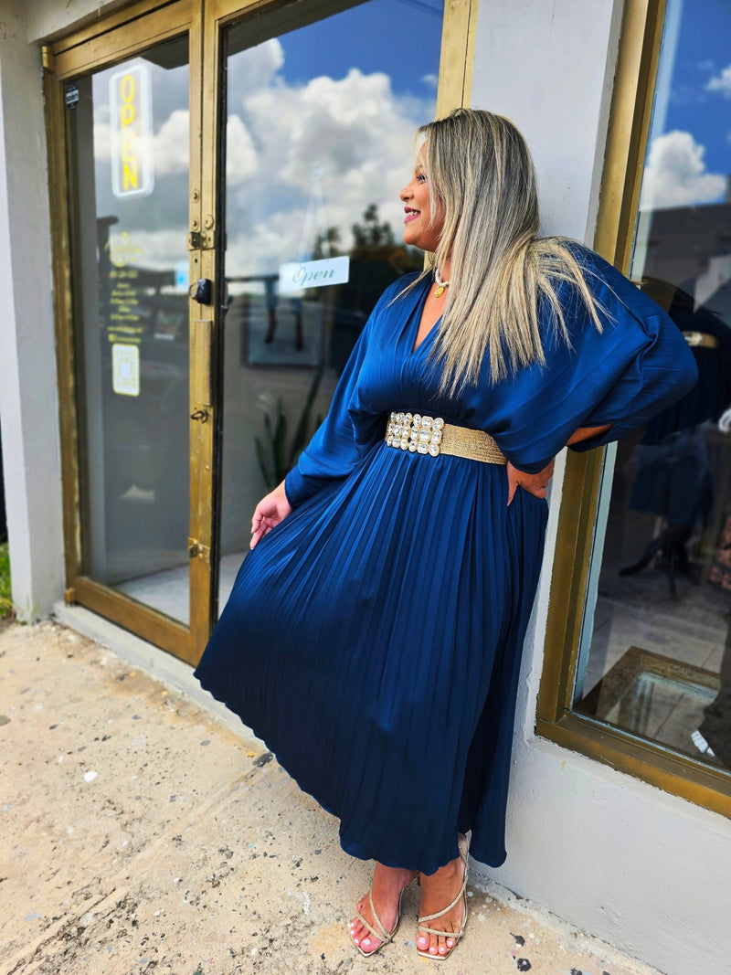 Exquisite Satin Navy Midi Dress - vientostheshop