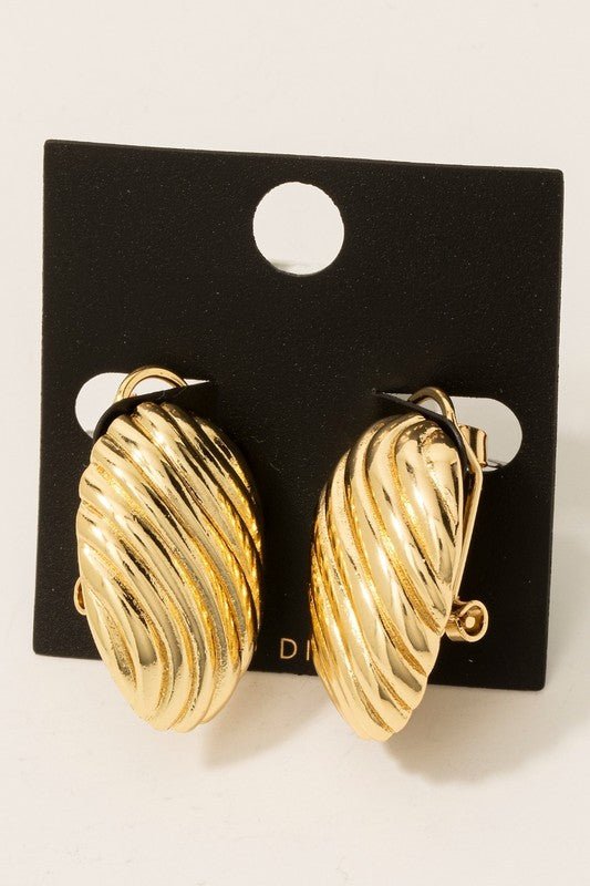 Gold Dipped Ridge Texture Shield Stud Earrings - vientostheshop