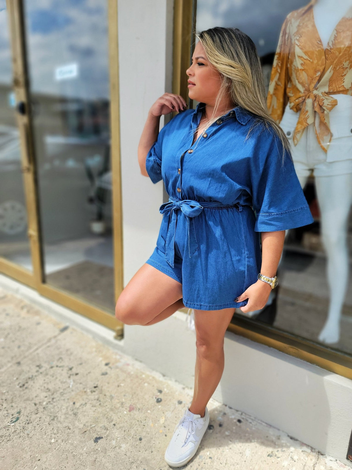 Light Weight Denim Romper - vientostheshop