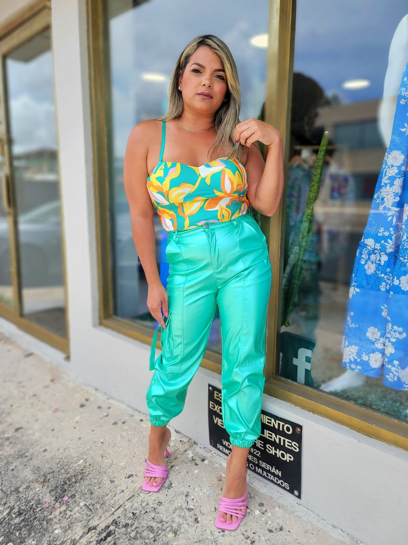 Metallic Turquoise Cargo Joggers - vientostheshop