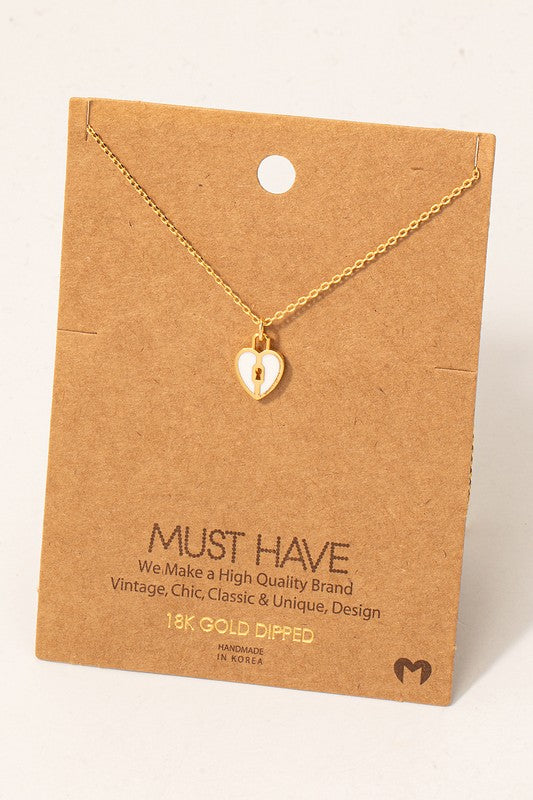 Heart Lock Dainty White Pendant Necklace