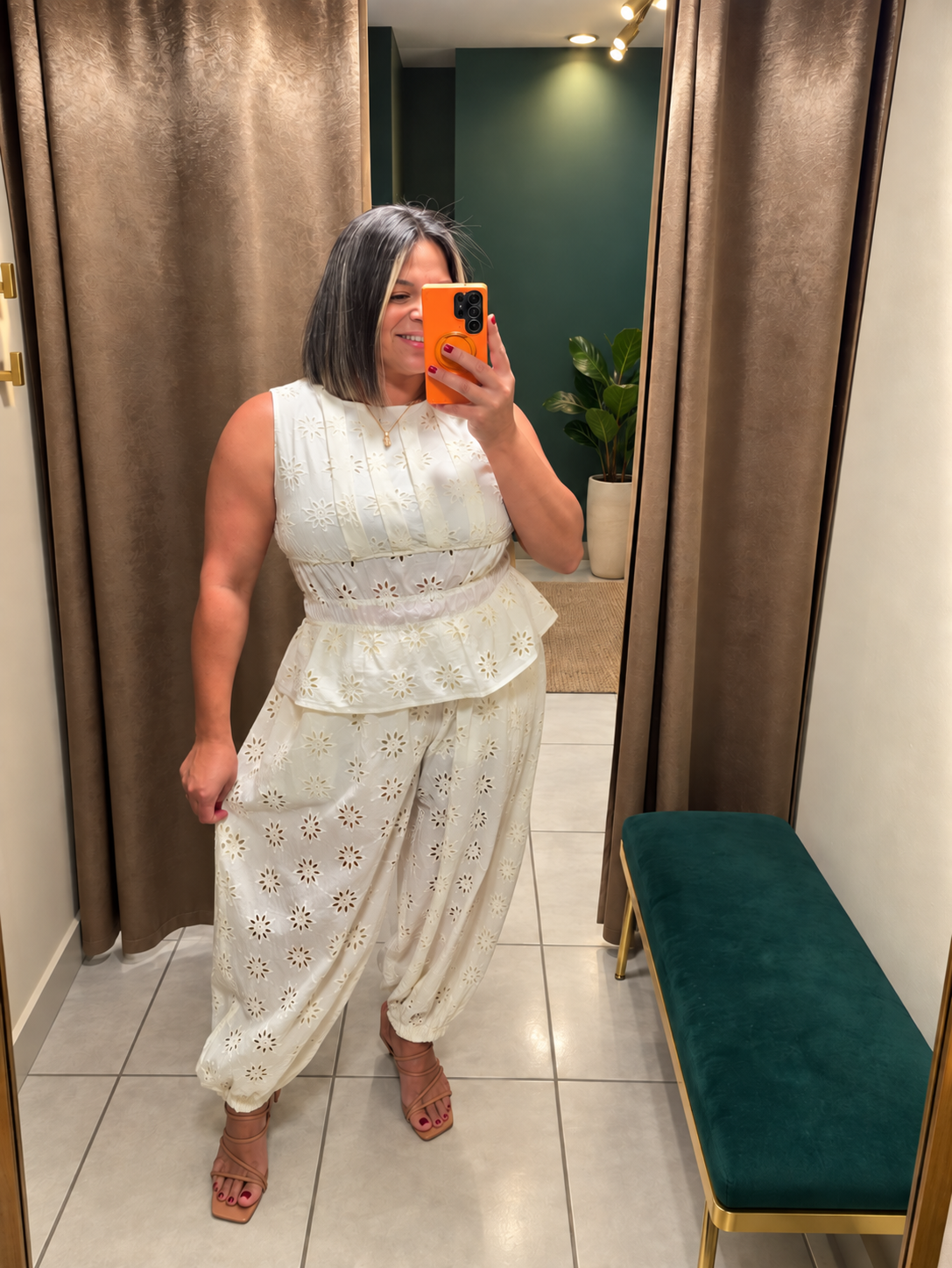 Ivory Eyelet Peplum Top