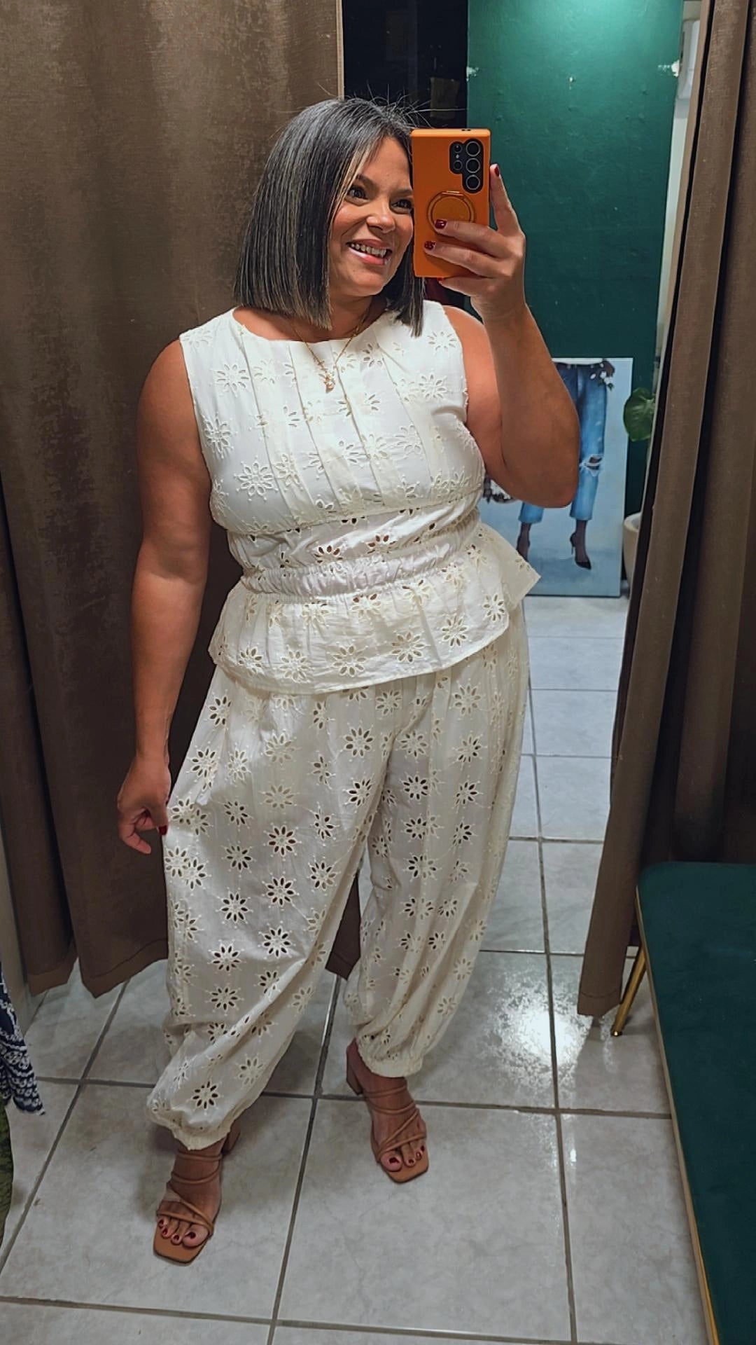 Ivory Eyelet Peplum Top