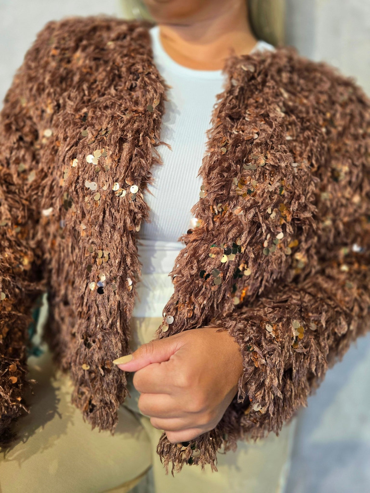 Sequin Shaggy Jacket - vientostheshop