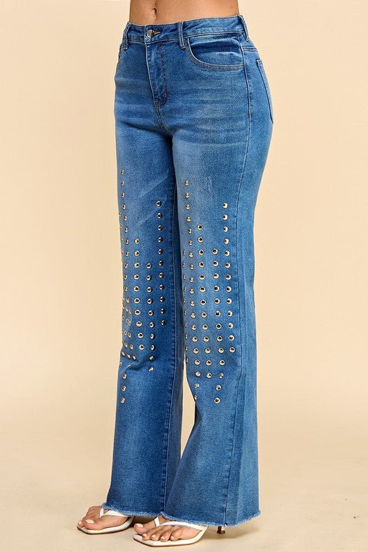 Silver Wide Leg Tacks Jeans - vientostheshop