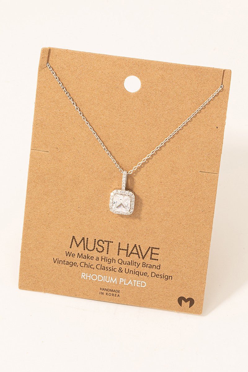 Square Rhinestone Pendant Necklace - vientostheshop