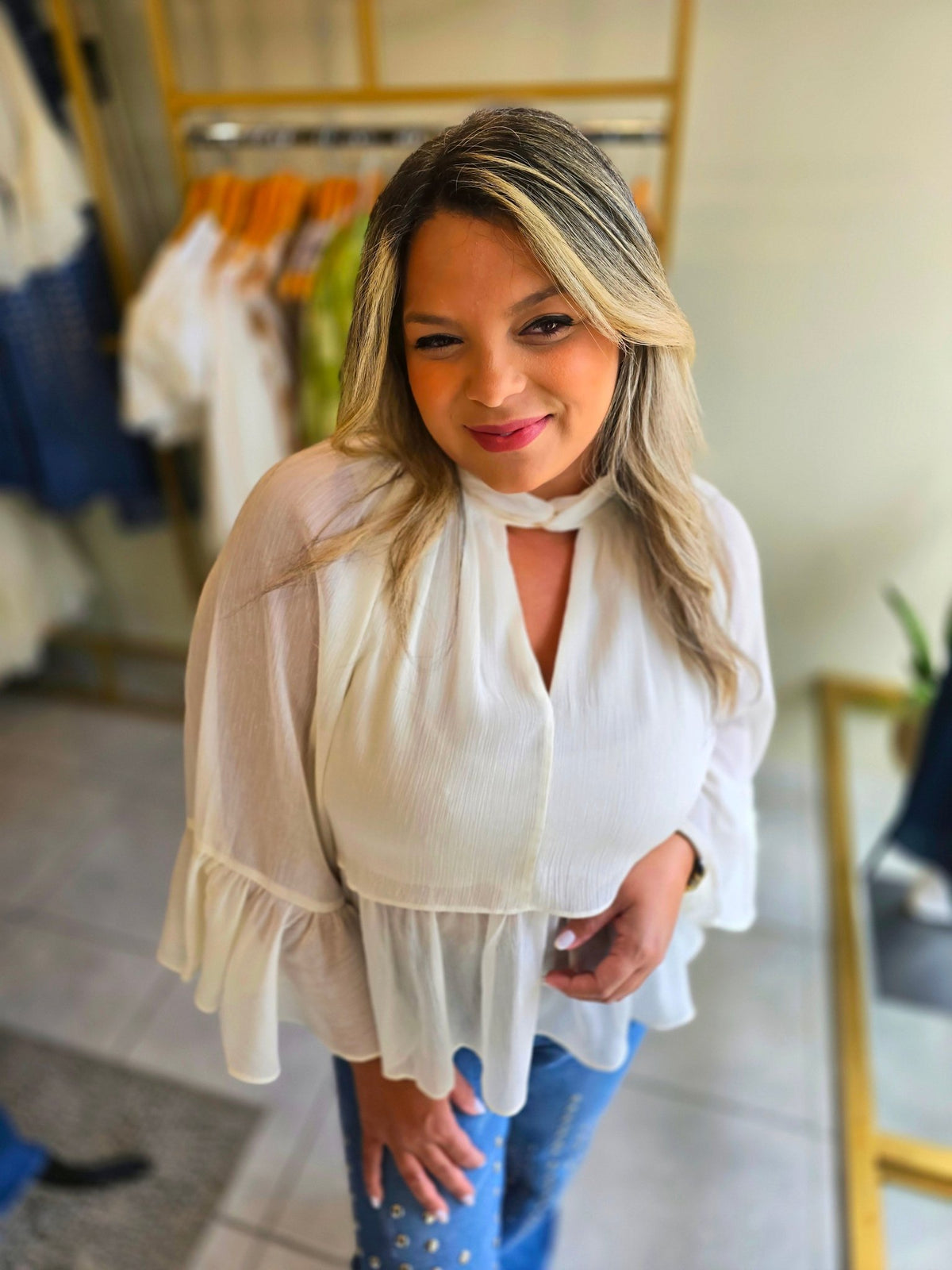 Twist Neck Metallic Sheer with Lining Tops - vientostheshop