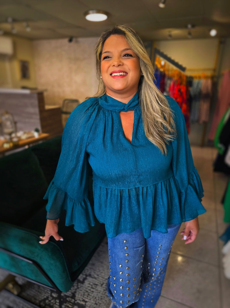Twist Neck Metallic Sheer with Lining Tops - vientostheshop