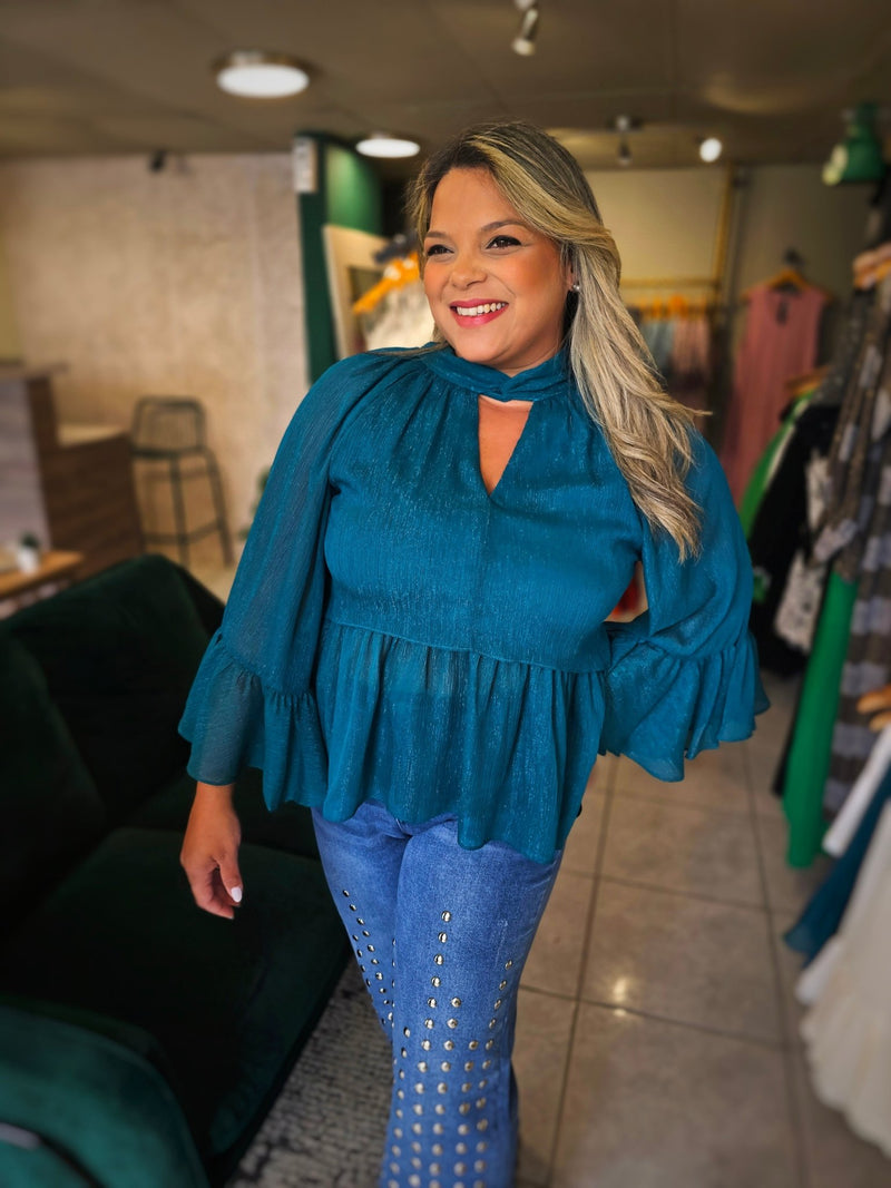 Twist Neck Metallic Sheer with Lining Tops - vientostheshop