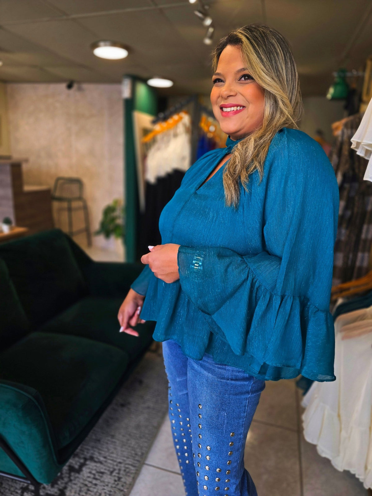 Twist Neck Metallic Sheer with Lining Tops - vientostheshop
