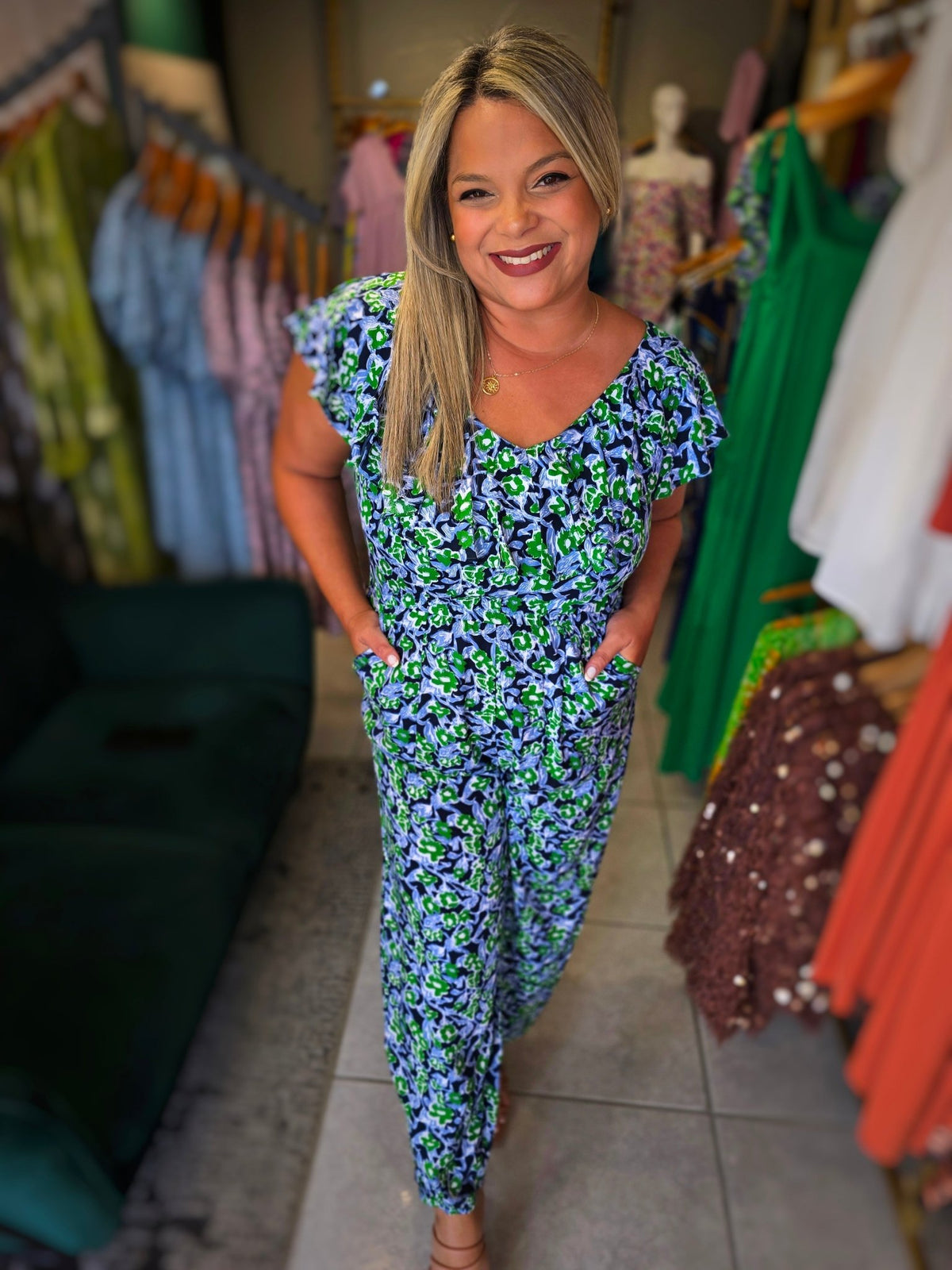 Vintage Green Blue Jumpsuit - vientostheshop
