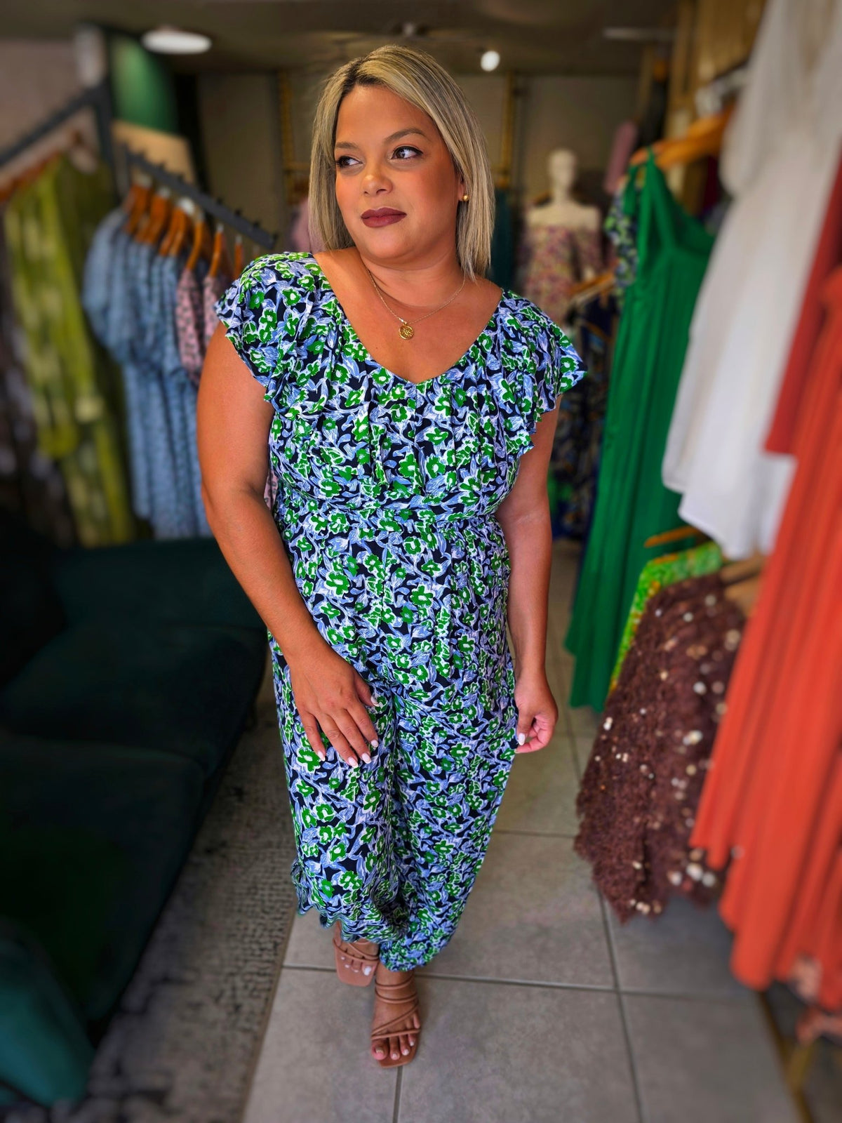 Vintage Green Blue Jumpsuit - vientostheshop