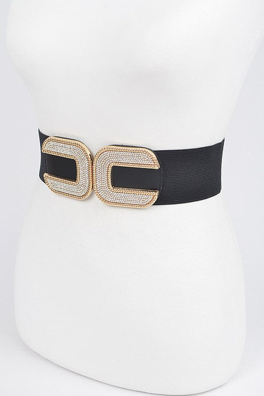 Two Tone Rhinestone Buckle Stretch Belt