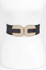 Two Tone Rhinestone Buckle Stretch Belt