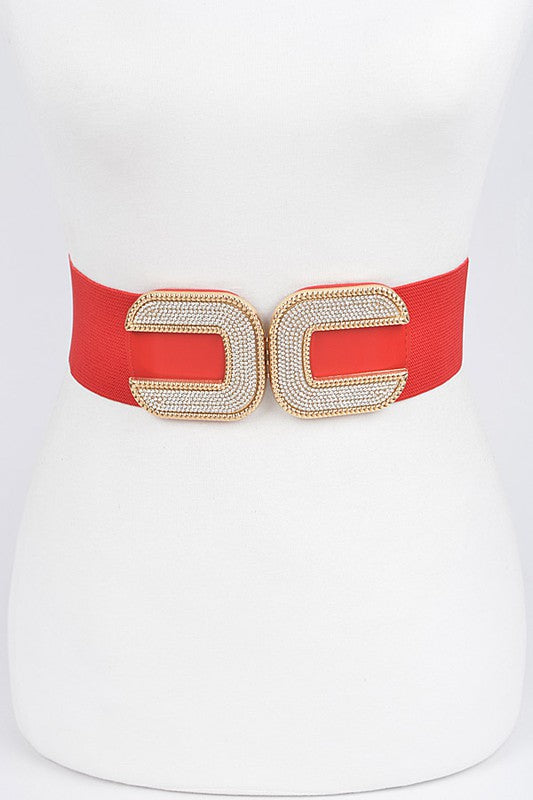 Red Rhinestone Buckle Stretch Belt