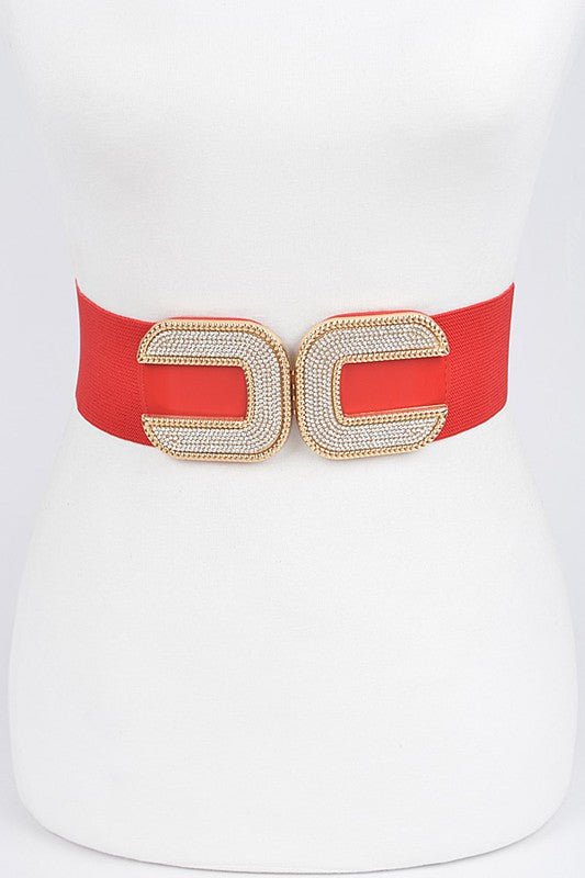 Red Rhinestone Buckle Stretch Belt - vientostheshop